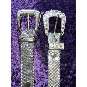 2 Metallic Silver Heart CONCHO Metal Mesh Rhinestone Belt Size M/L Vintage
